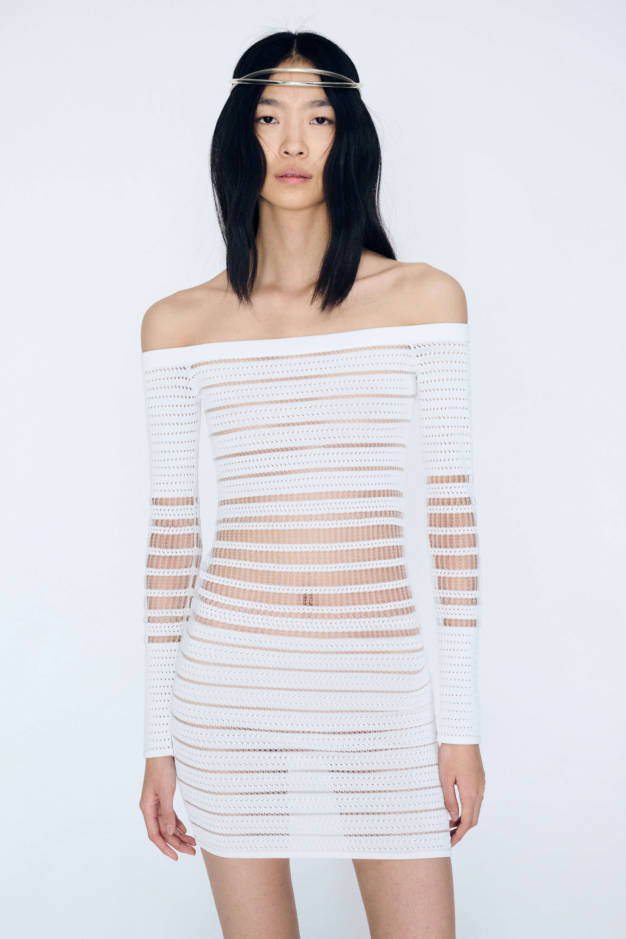 Veiled Mini Dress in White