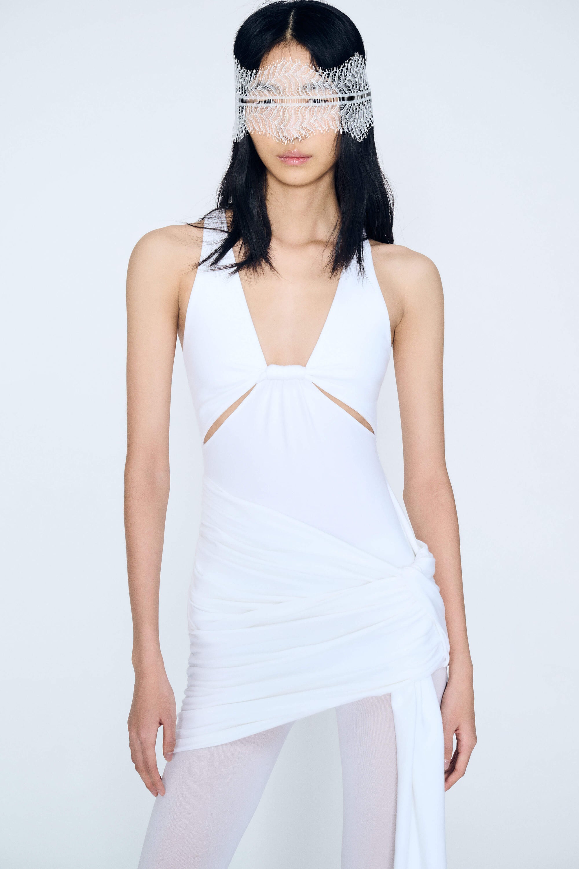 Twist Drape Tank Dress in White