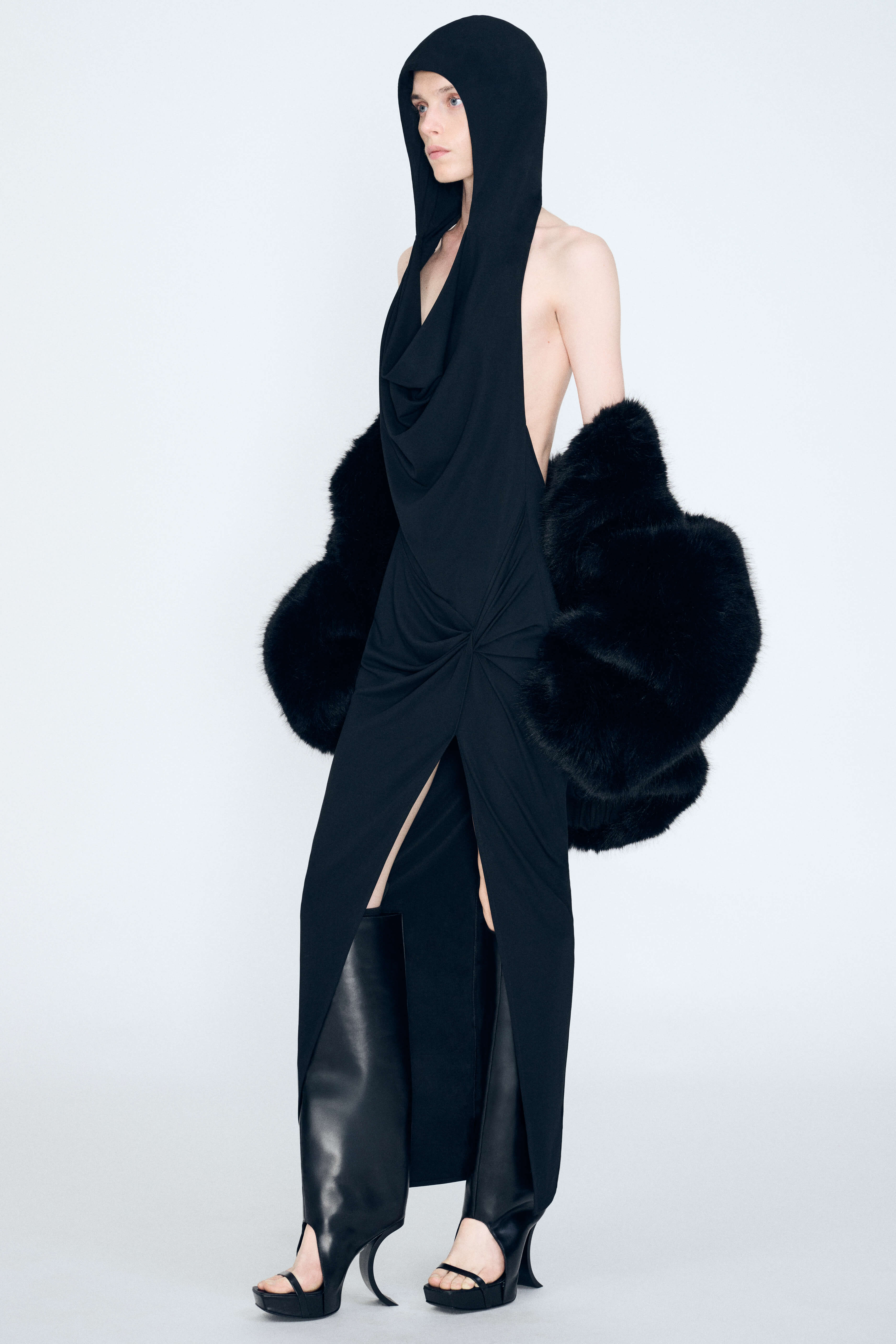 Product Gallery Media 1 Hooded Draped Dress in Black