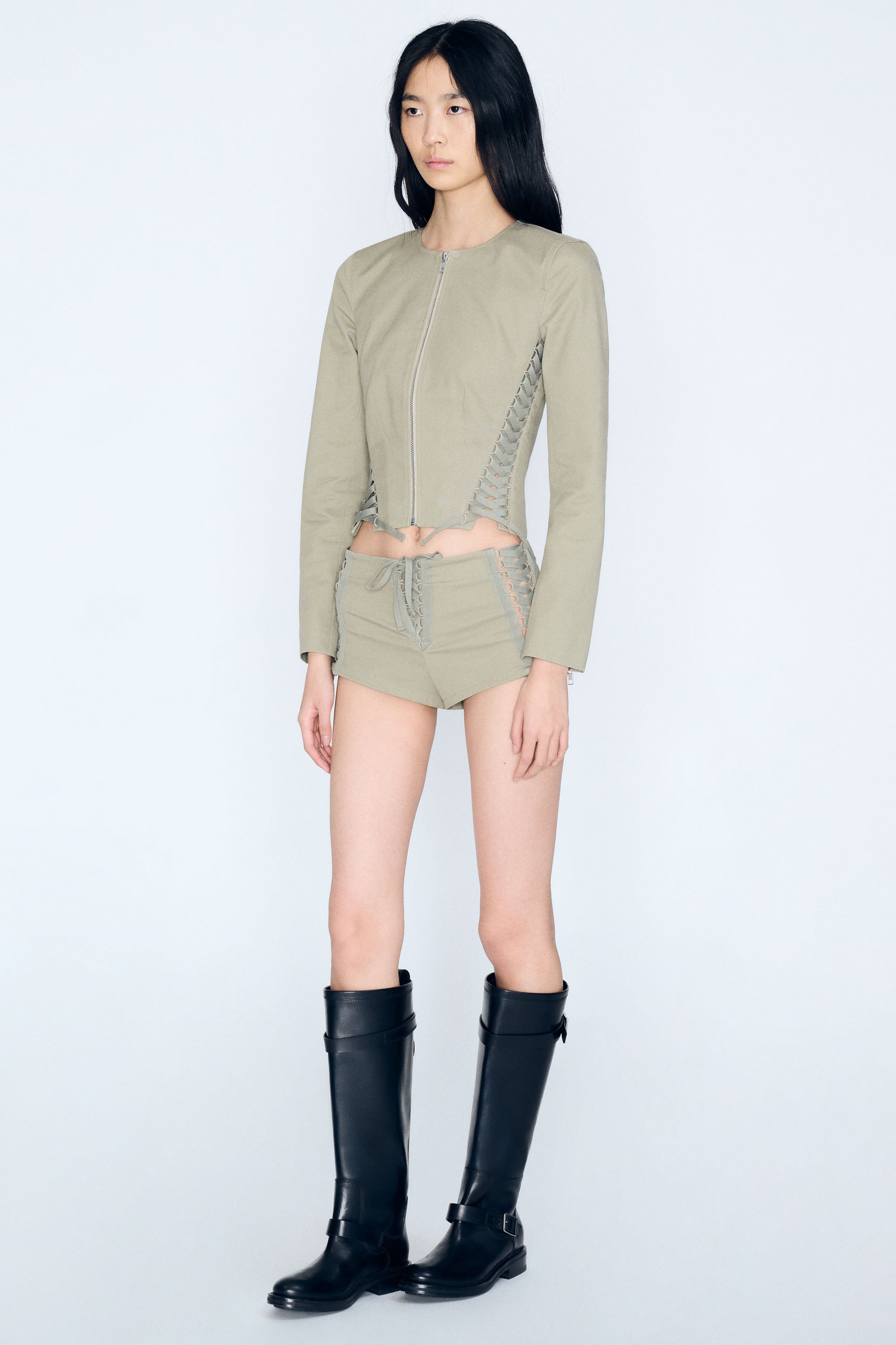 Open Lace Up Micro Shorts