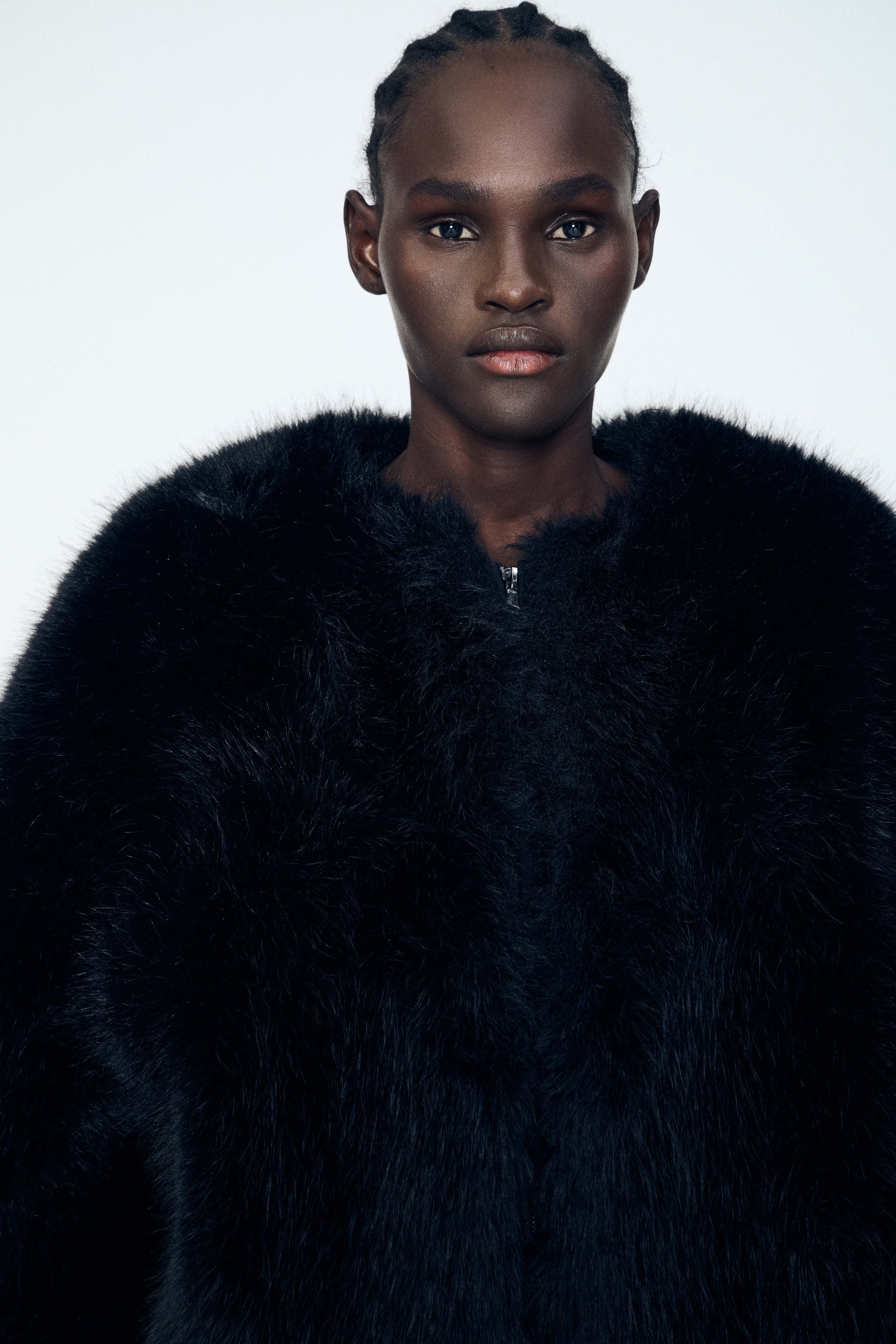 Long Hair Faux Fur Bomber in Black