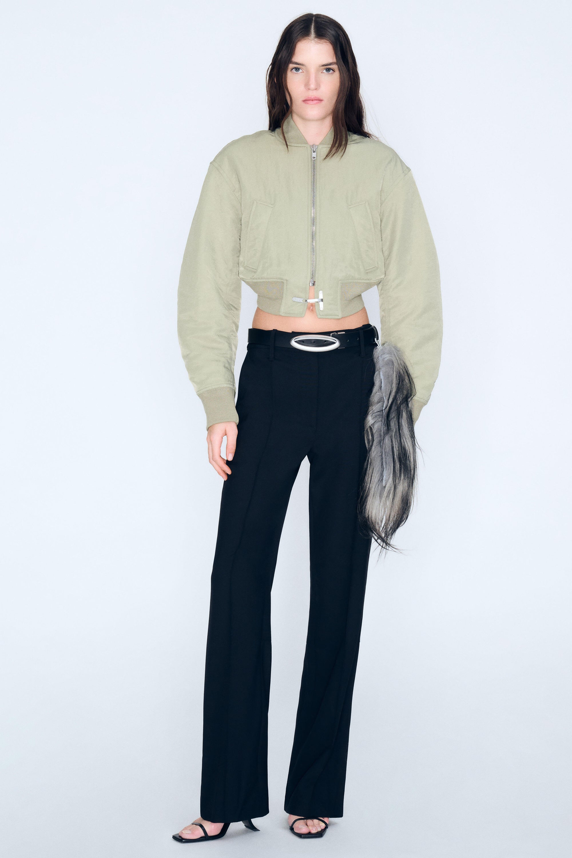 Crop Bomber Jacket in Olive