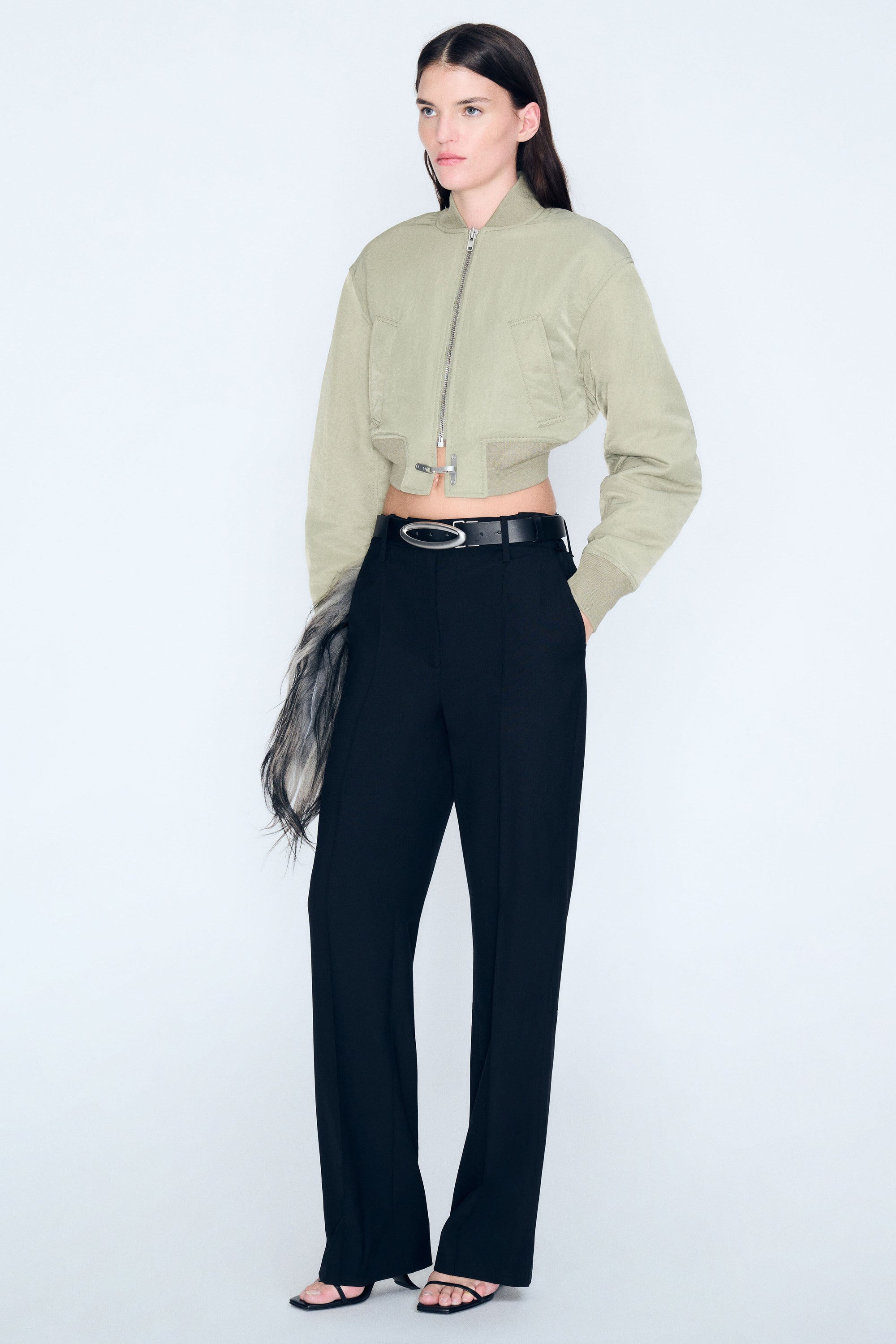 Crop Bomber Jacket in Olive