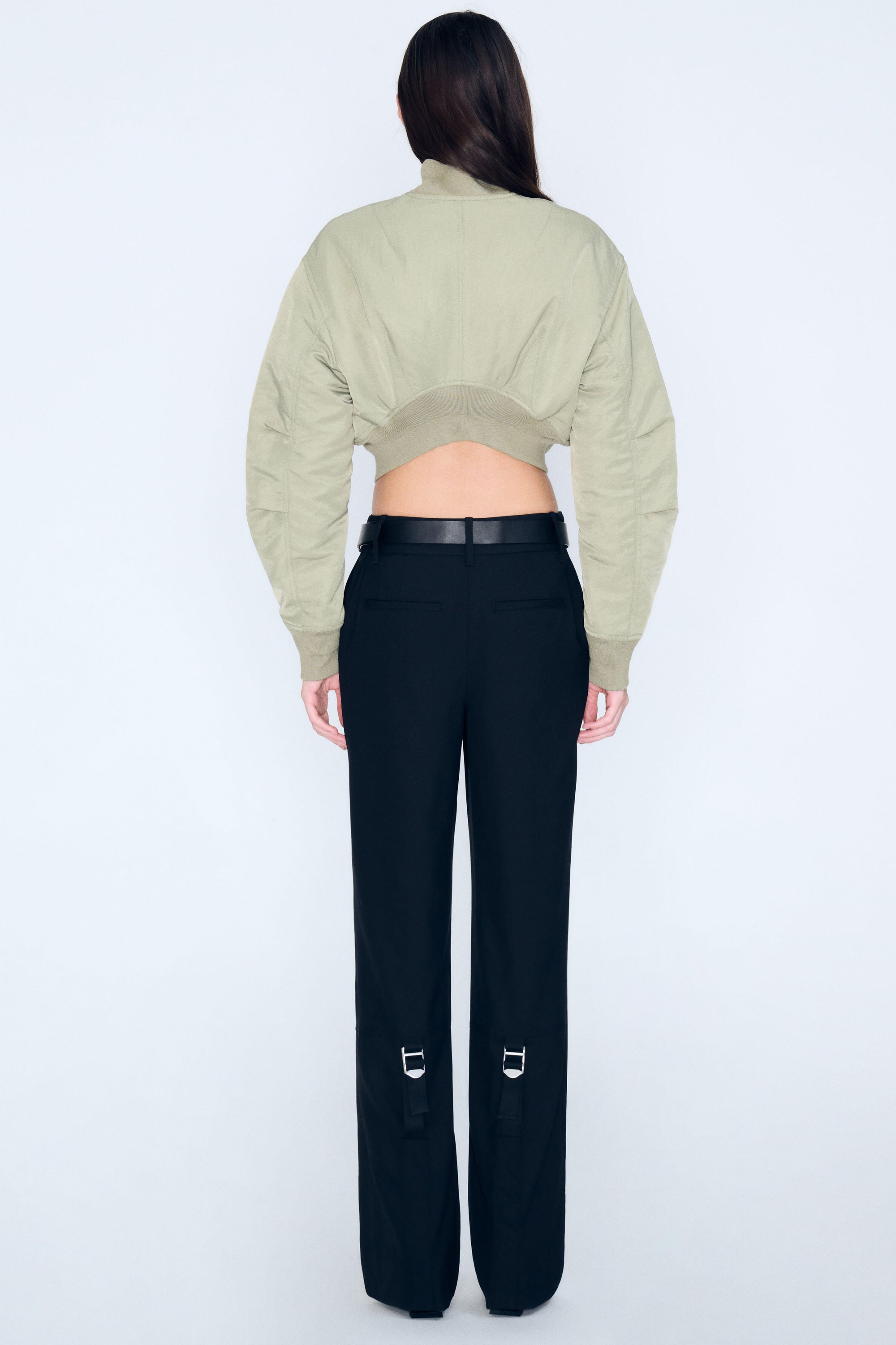 Crop Bomber Jacket in Olive
