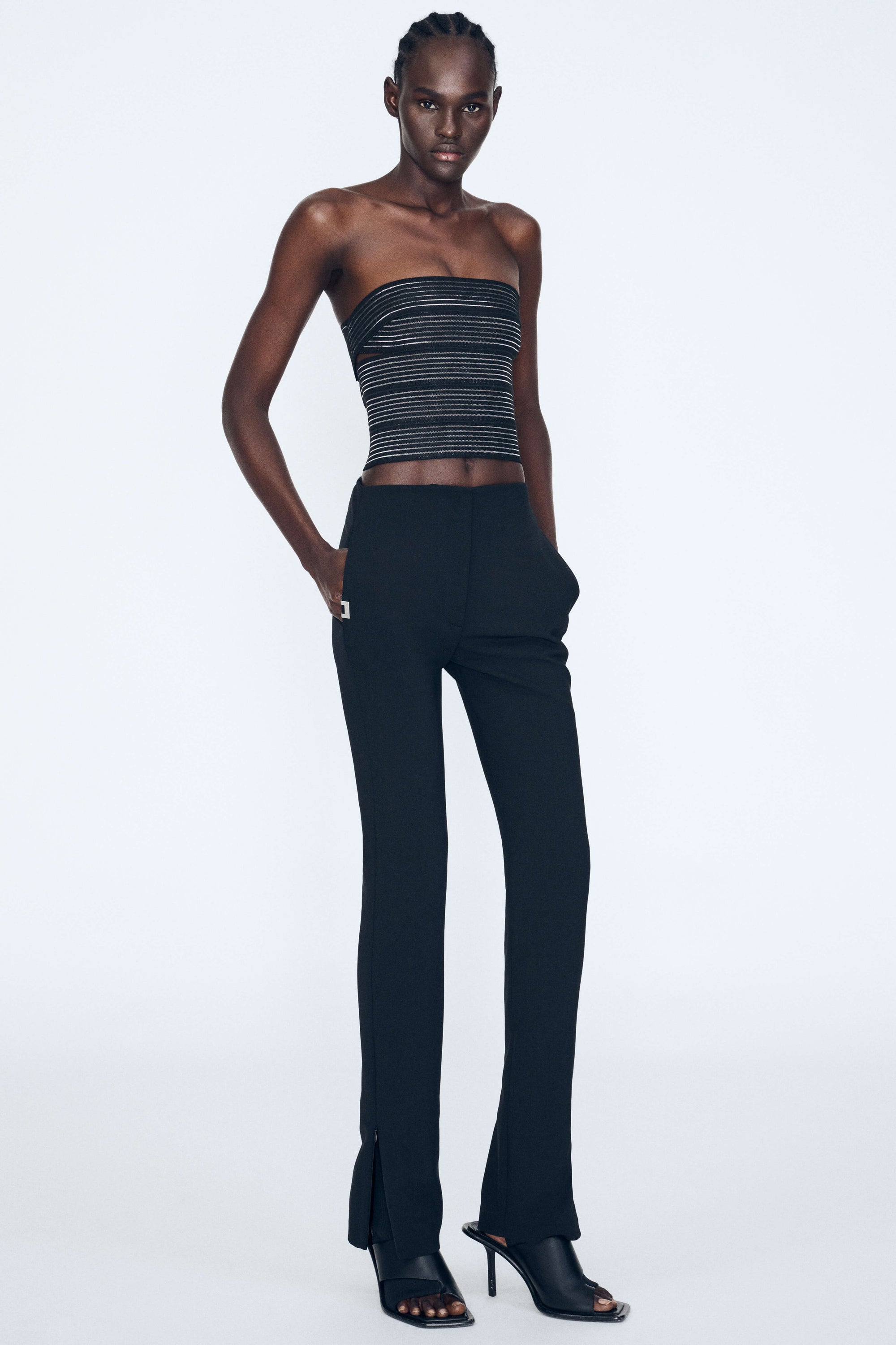 Brace Waist Slim Trouser in Black