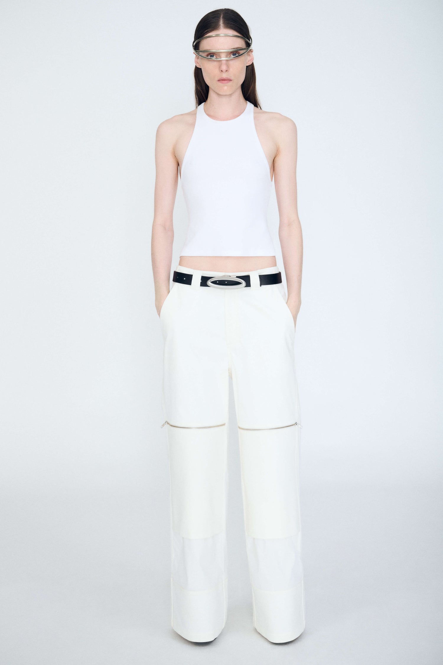 Flex Waist Zip Cargo Pant in Black Front