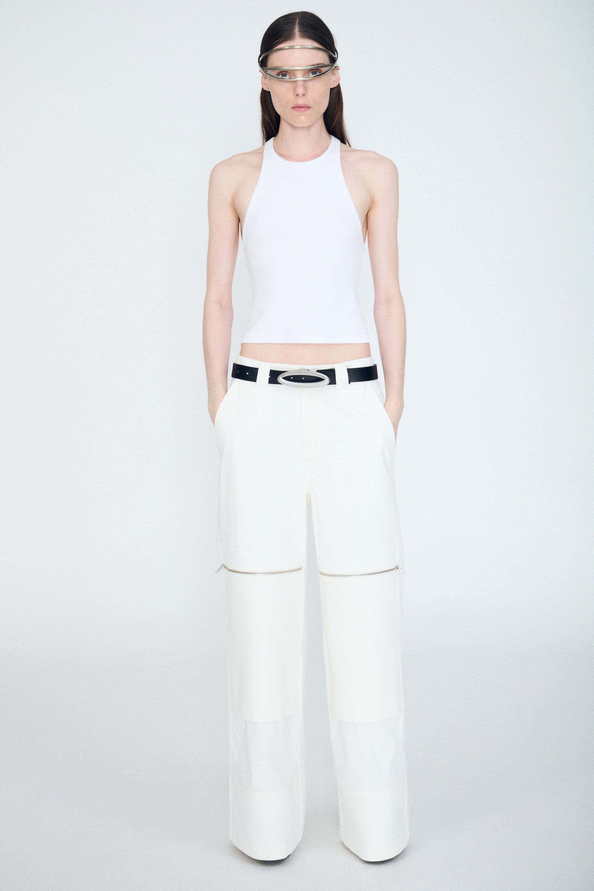 Flex Waist Zip Cargo Pant in Ivory