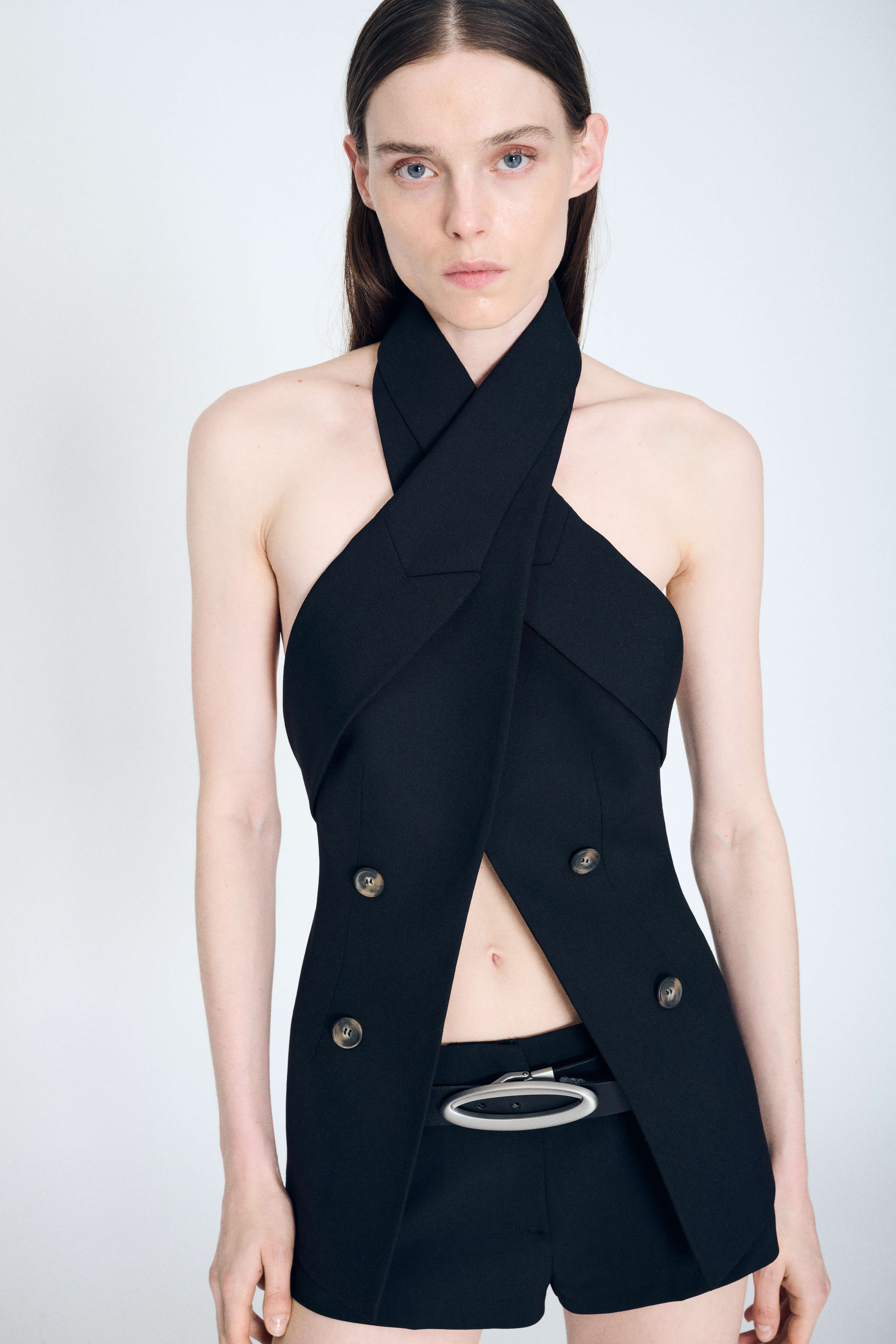 Product Gallery Media 3 Wrap Lapel Halter Top in Black